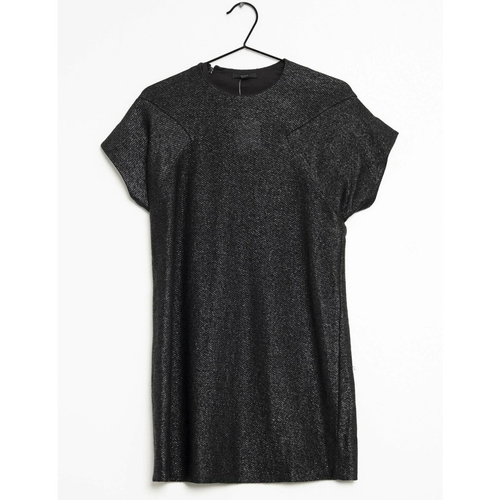 COS Black Shimmer Short Sleeve Mini Dress w. Back Asymmetrical Zipper - Size 38
